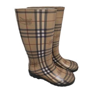 Burberry Haymarket Nova Check Plaid Rain Boots Rubber Brown Women’s Size US 5
